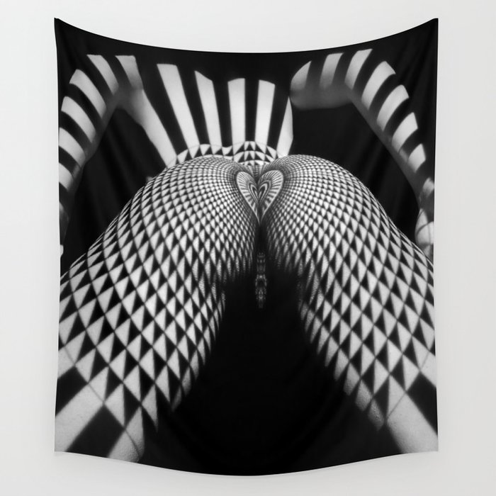 0364- Nude Female Geometric Black White Naked Body Abstracted Sensual Sexy Erotic Art Wall Tapestry