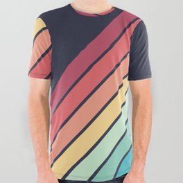 Lembona - Classic 70s Vintage Style Retro Summer Stripes All Over Graphic Tee