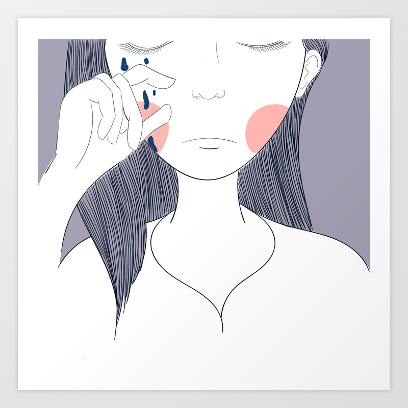Women Are Crying Painting In Pink Surface Eye Tears Vector Icon