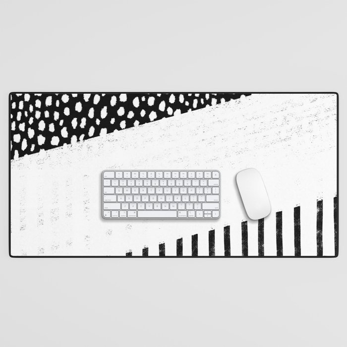 Polka Dots and Stripes Pattern (white/black) Desk Mat