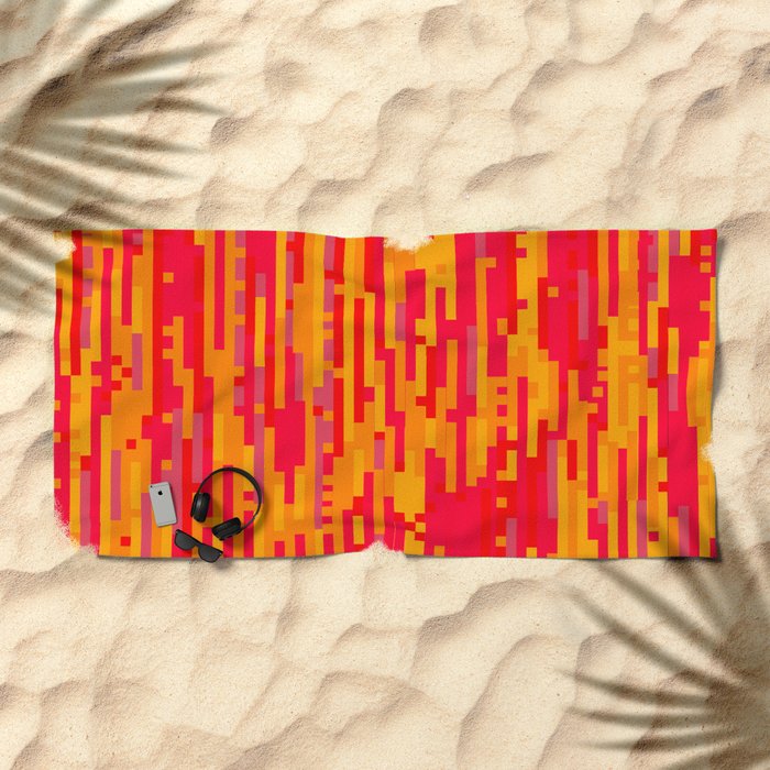 Magma Glitch Digital Glitch Art Beach Towel