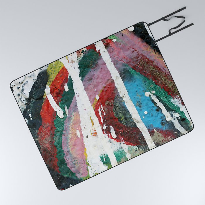 White color dripping over colorful vivid brushstrokes background texture Picnic Blanket
