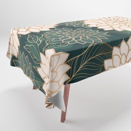 Floral Aesthetic in Dark Teal Green, Ivory and Gold Tablecloth