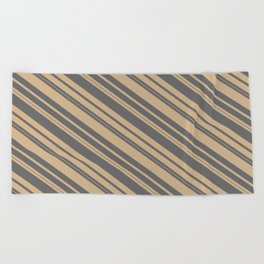 [ Thumbnail: Tan and Dim Grey Colored Lined/Striped Pattern Beach Towel ]