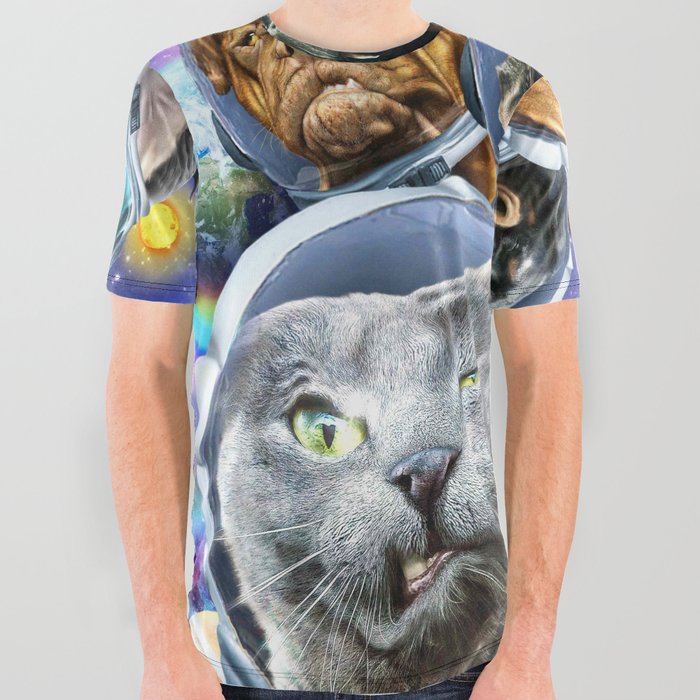 Space Cat Sloth Dog Dinosaur Shark Selfie All Over Graphic Tee