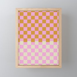 Retro Checkered Gingham in Orange and Pink  Framed Mini Art Print