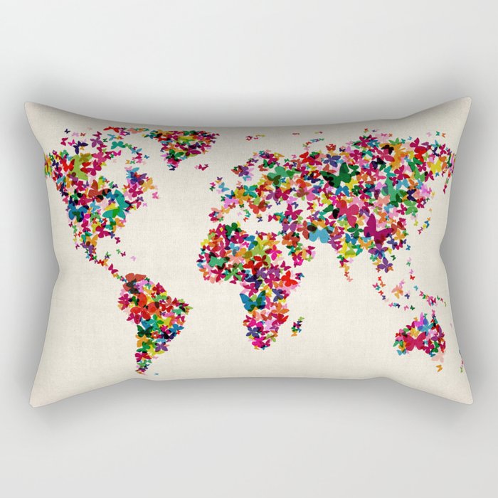 Butterflies Map of the World Map Rectangular Pillow