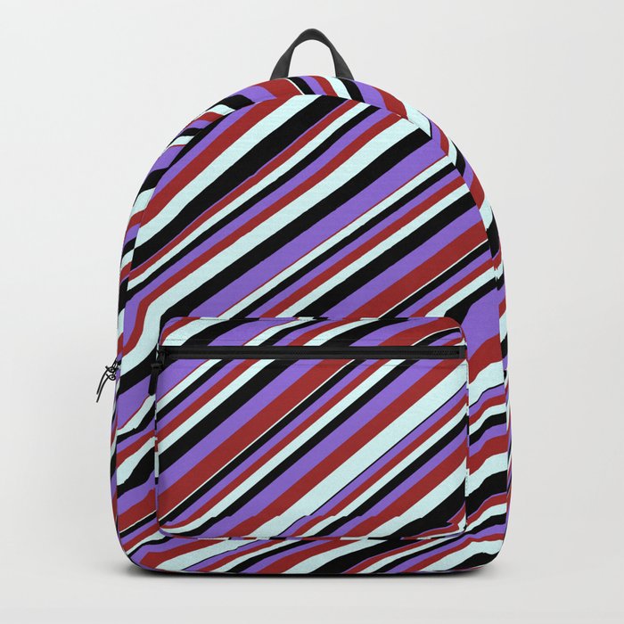Black, Purple, Brown, and Light Cyan Colored Stripes/Lines Pattern Backpack