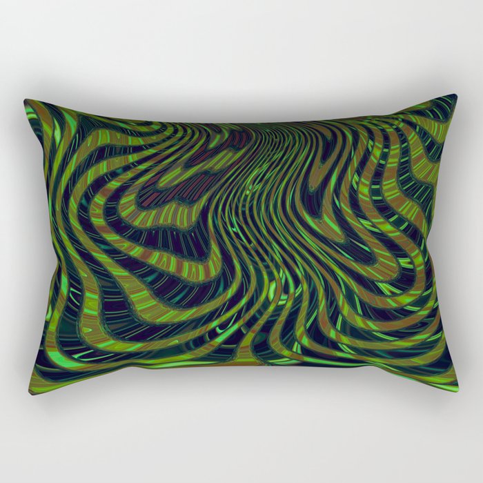 Dark Green Line Abstraction Rectangular Pillow