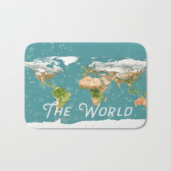 Teal World Star Map Bath Mat