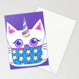 Unicorn Cat with Mask (Purple) Stationery Cards
