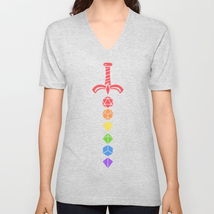 Rainbow Polyhedral Dice Sword of the Paladin Tabletop RPG V Neck T Shirt