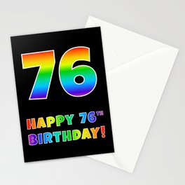 [ Thumbnail: HAPPY 76TH BIRTHDAY - Multicolored Rainbow Spectrum Gradient Stationery Cards ]