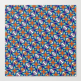 Retro Flower Tile Pattern - Hummingbird Charm Canvas Print