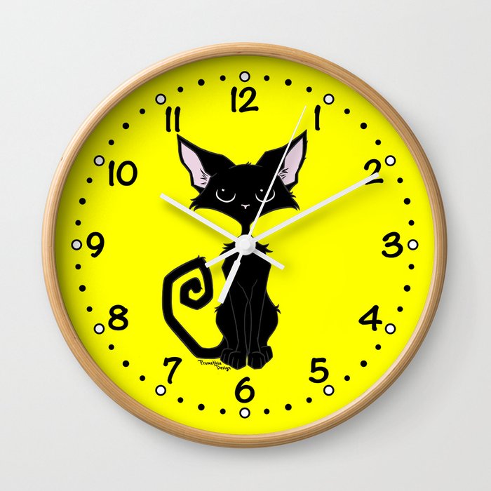 Black Cat - Lemon Yellow Wall Clock