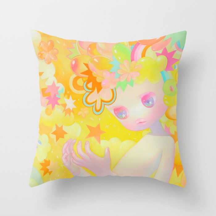 'Yellow Star', Cute warm yellow art print Throw Pillow