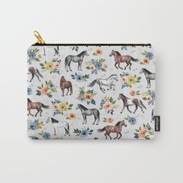 Horses and Flowers Pattern, Floral Horses, Hand-Painted, Horse Love, Watercolor, For Girls Carry-All Pouch