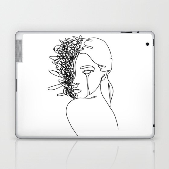 Line art about depression and burnout Laptop & iPad Skin