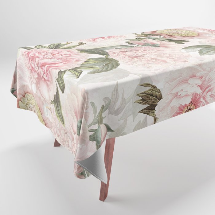 Vintage & Shabby Chic - Antique Pink Peony Flowers Garden Tablecloth