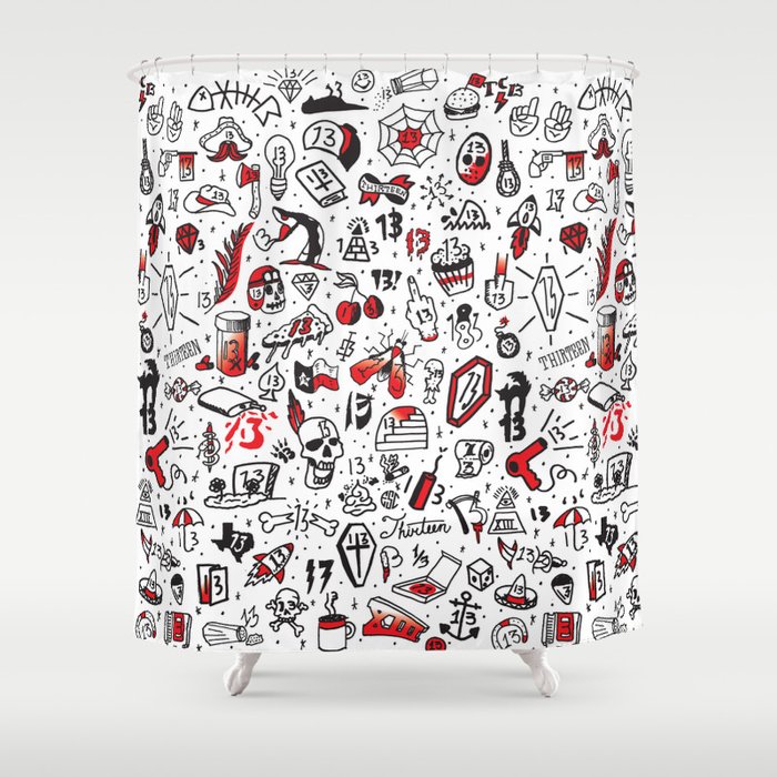 Friday the 13th Tattoo Flash Shower Curtain