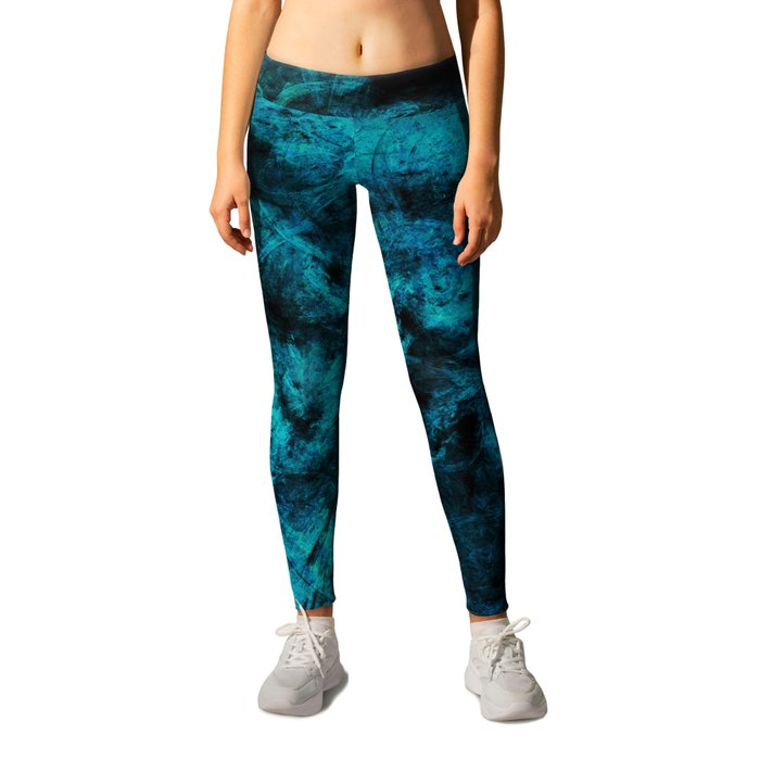 Dark Blue Cyan Abstract  Leggings