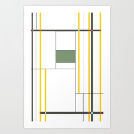 New York- Grid map yellow green and grey Art Print