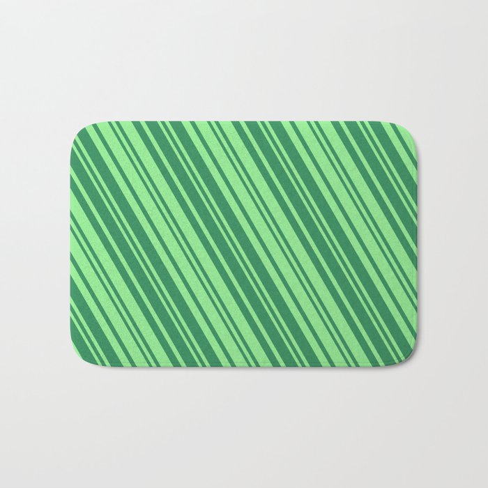 Light Green and Sea Green Colored Lines/Stripes Pattern Bath Mat