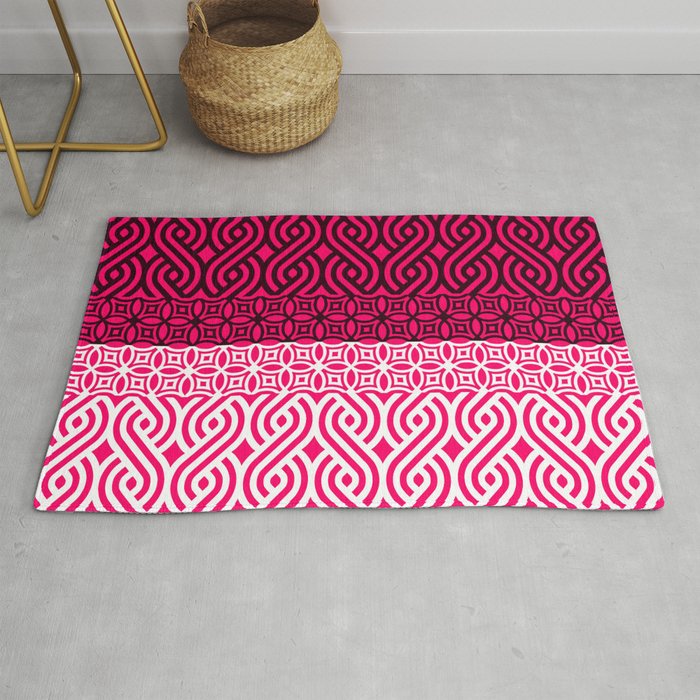 Hot Pink Plait Pattern on Black and White Rug