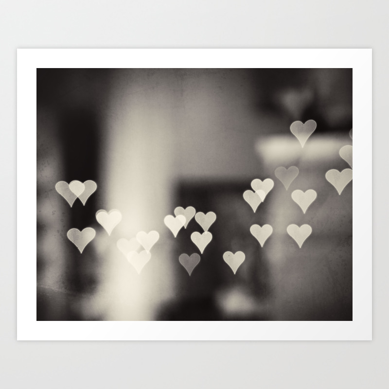 Hearts Abstract Photography Black And White Love Heart Art Print