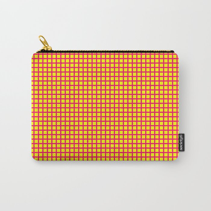 Pink On Yellow Grid Carry-All Pouch