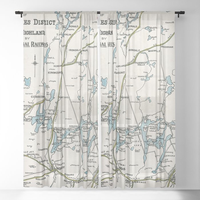 Vintage Map of Kawartha Lakes District Sheer Curtain