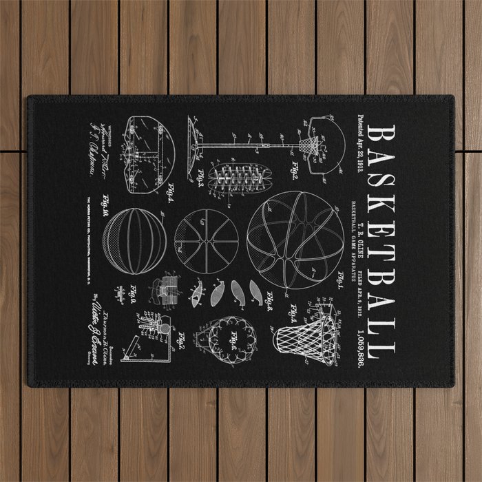 Basketball Old Vintage Patent Drawing Print Outdoor Rug