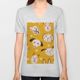 Cute dog and cat faces pattern V Neck T Shirt