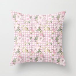 Cottagecore Dreamy Gingham Rose Throw Pillow