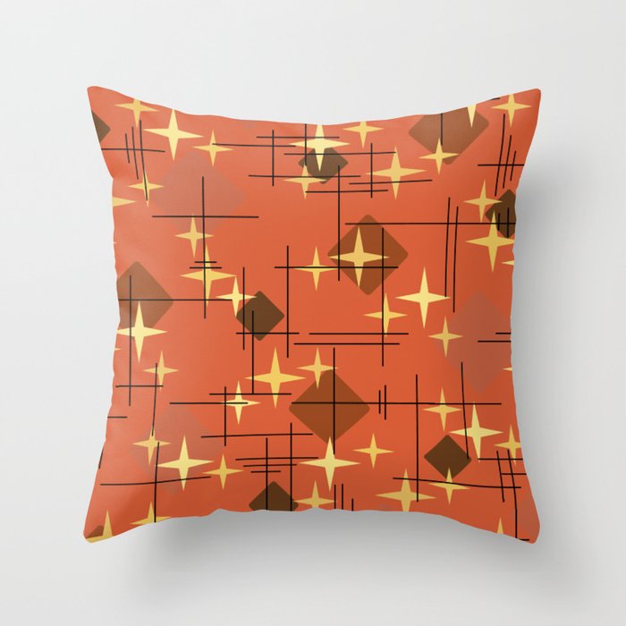 MidCentury Modern Pattern Burnt Orange Throw Pillow