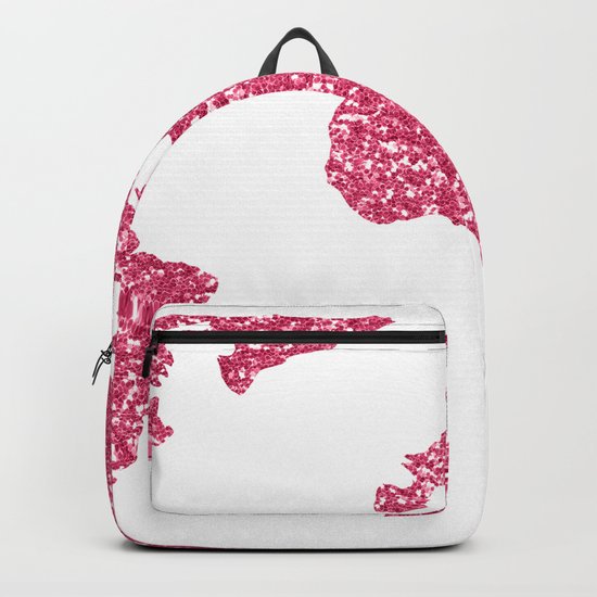 World Map Hot Pink Glitter Sparkles Backpack