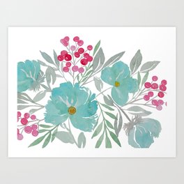 Blue Beach Flowers Art Print