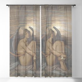 Tortured Souls - Soul in Bondage angelic still life magical realism portrait painting by Elihu Vedder  Sheer Curtain