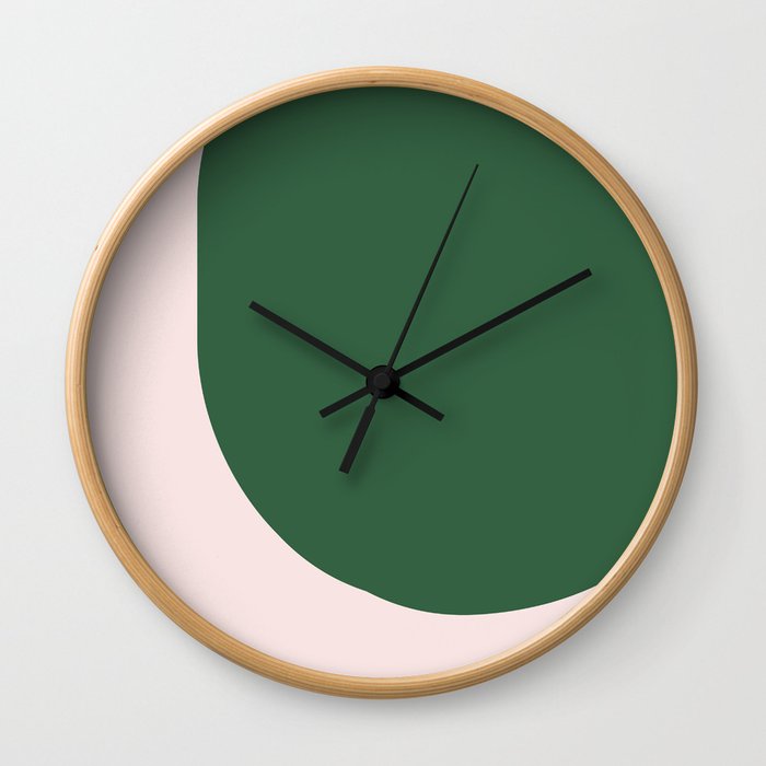 Margo Collection: Minimalist Modern Geometric Green on Pink Wall Clock