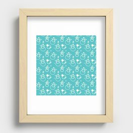 Christmas Pattern Handdrawn Blue White Snowman Recessed Framed Print
