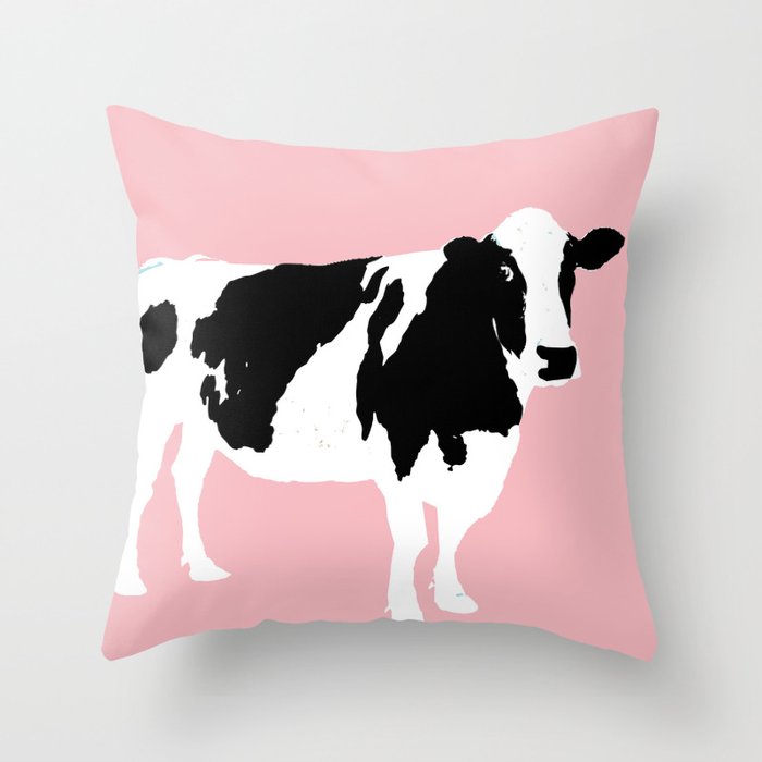 Cow on pink Throw Pillow