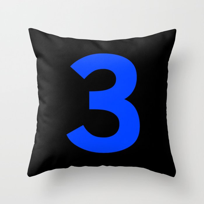 Number 3 (Blue & Black) Throw Pillow