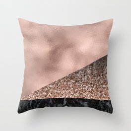 Rose gold fancy marble mix Throw Pillow | Print, Pattern, Pink, Foil, Metallic, Black, Rosegold, Shadow, Dark, Illustration 
