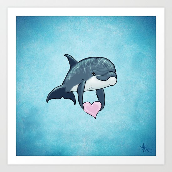 Love Ya! ~ Baby Dolphin ~ Blue Art Print