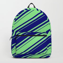 [ Thumbnail: Blue & Light Green Colored Lines Pattern Backpack ]