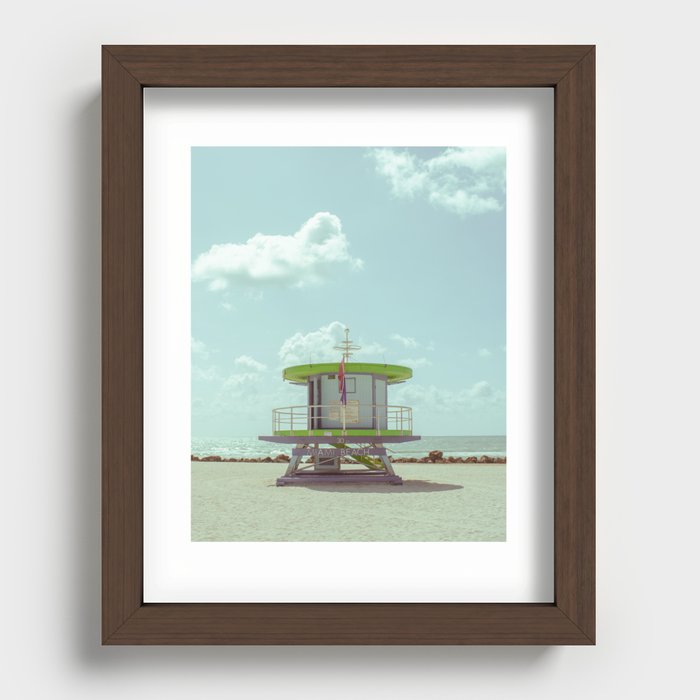 Miami - Green Life Guard Tower Recessed Framed Print