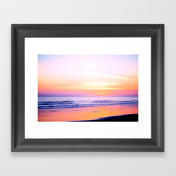 Pink Sunset Beach Framed Art Print