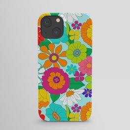 Retro Groovy Hippie Flowers Pattern iPhone Case