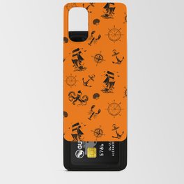 Orange And Black Silhouettes Of Vintage Nautical Pattern Android Card Case