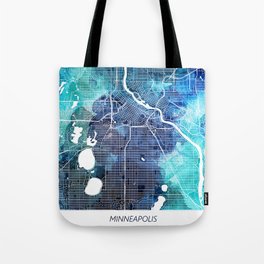 Minneapolis Minnesota Map Navy Blue Turquoise Watercolor USA States Map Tote Bag